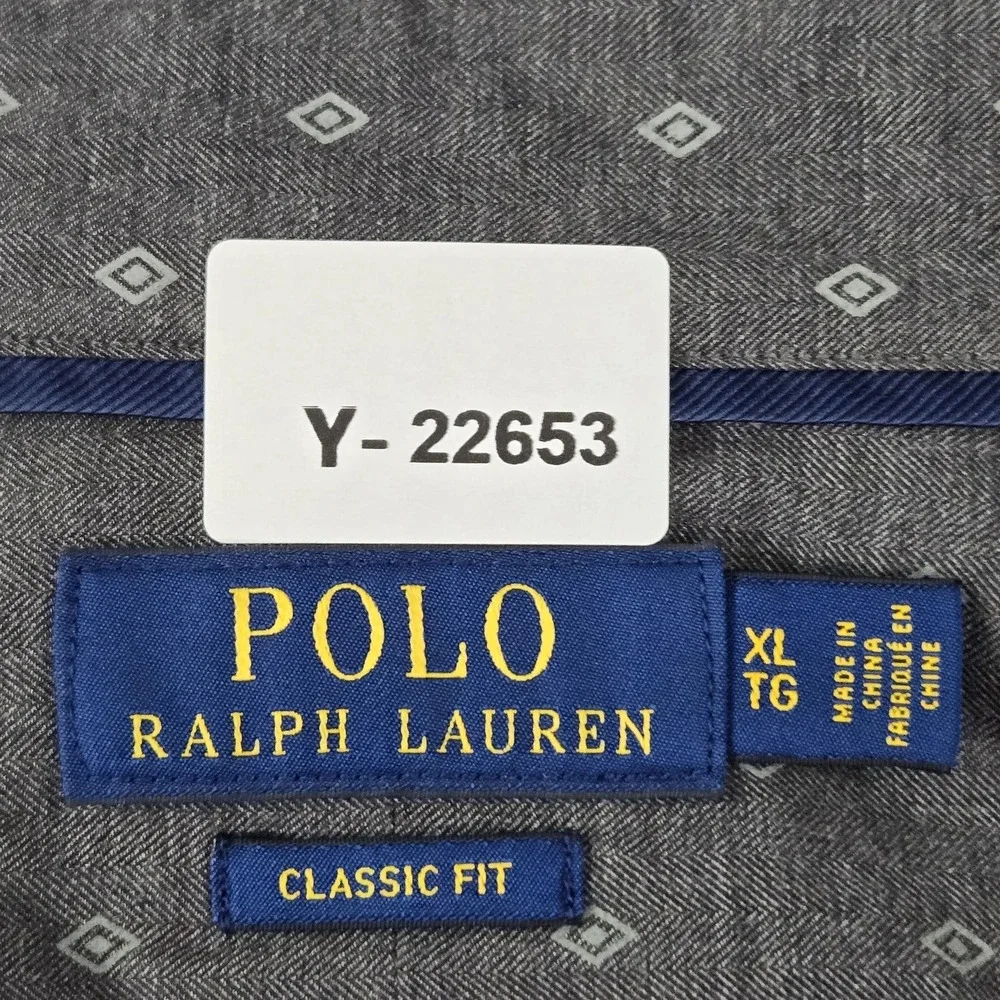 Polo Ralph Lauren Men Button Up Shirt XL Gray Geometric Long‎ Sleeve